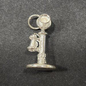 NWT Vintage Sterling Silver Three Dimensional Antique Phone Charm